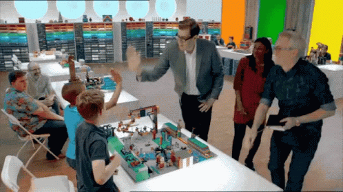 lego masters gif | FOX 28 Spokane high fives from contestants to hosts on lego masters