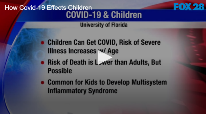 graph on screen going over the different effect COVID has on children