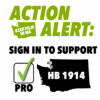 keep film in wa alert graphic with green and black text and state images asking supporters to sign in to show they are pro hb 1914