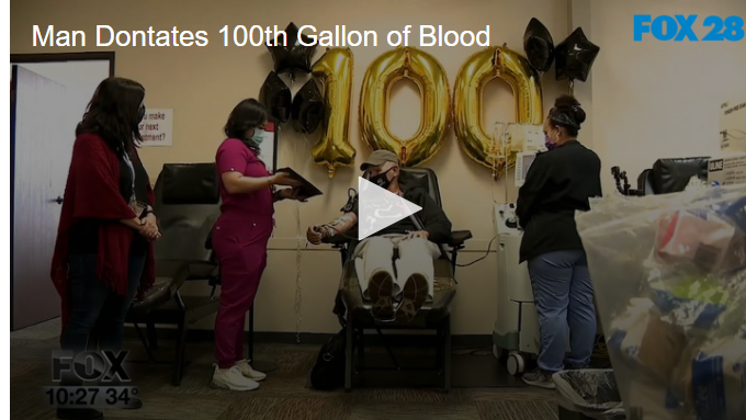 Man Celebrated for Donating 100th Gallon of Blood