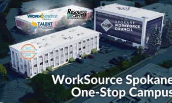 A aerial view of the WorkSource Spokane One-Stop Campus.
