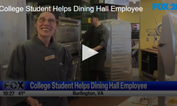 College Student Helps Dining Hall Employee