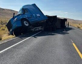 Truck carrying apples rolls over after driver falls asleep in Douglas County