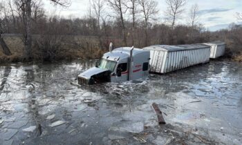 Fully loaded semi-truck crashes into pond along I-90 near Ellensburg